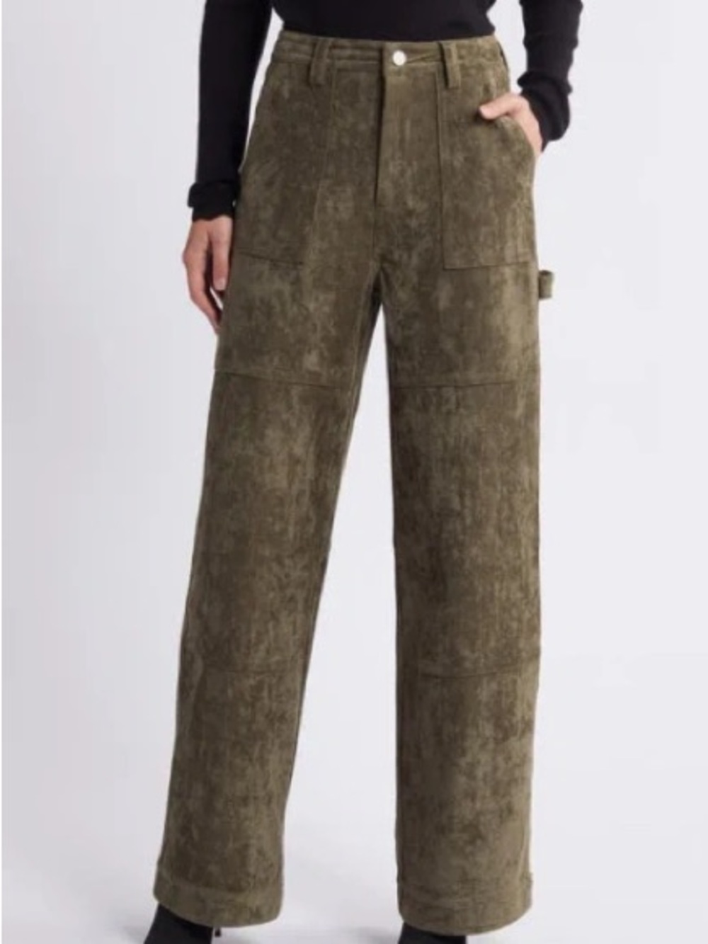 BLANKNYC NWT Vegan Suede High Rise Utility Carpenter Pants Olive Green Sz 28